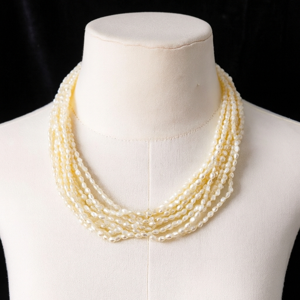 Freshwater Pearl Multi-Strand Necklace with 14K Gold Clasp